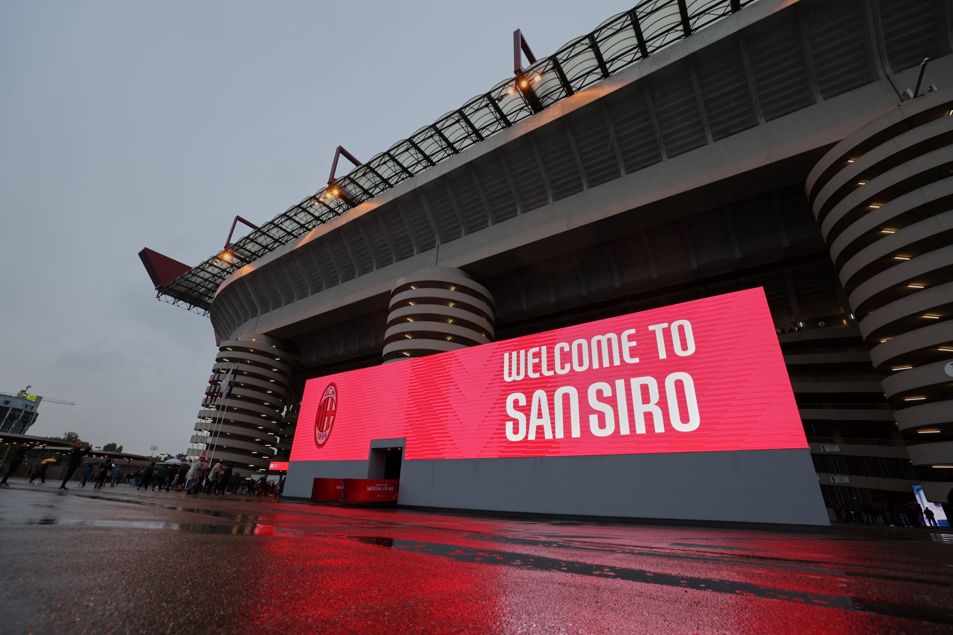 MILAN, ITALY - APRIL 22: General view outside the stadium prior to the Serie A TIM match between AC Milan and FC Internazionale at Stadio Giuseppe Meazza on April 22, 2024 in Milan, Italy. (Photo by Francesco Scaccianoce/Getty Images)
