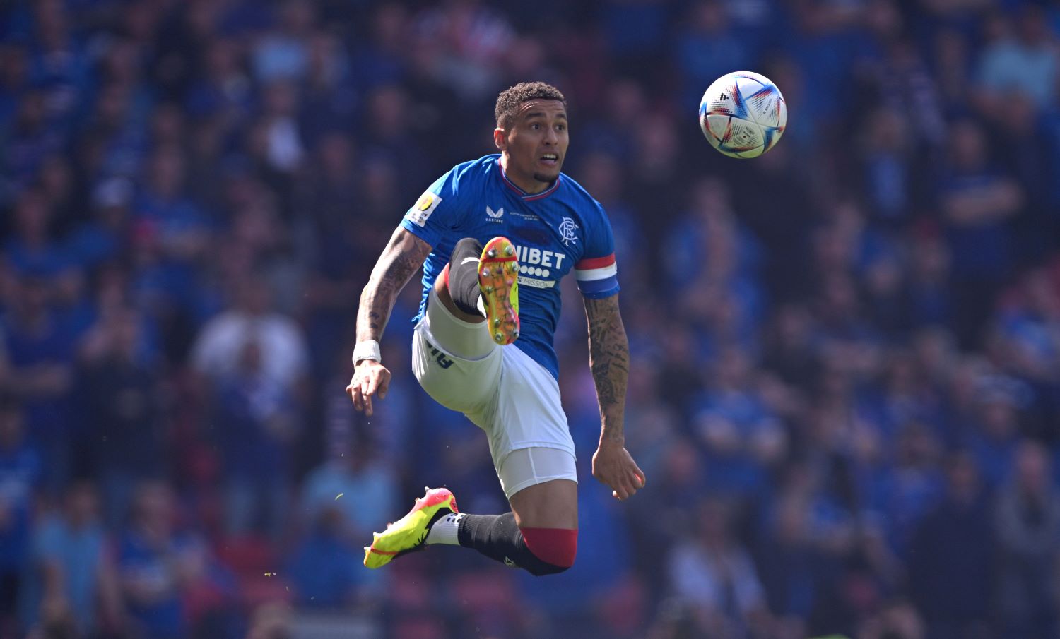GLASGOW, SCOTLAND - MAY 25: James Tavernier of Rangers in action during the Scottish Cup Final between Rangers and Celtic at Hampden Park on May 25, 2024 in Glasgow, Scotland. (Photo by Stu Forster/Getty Images)