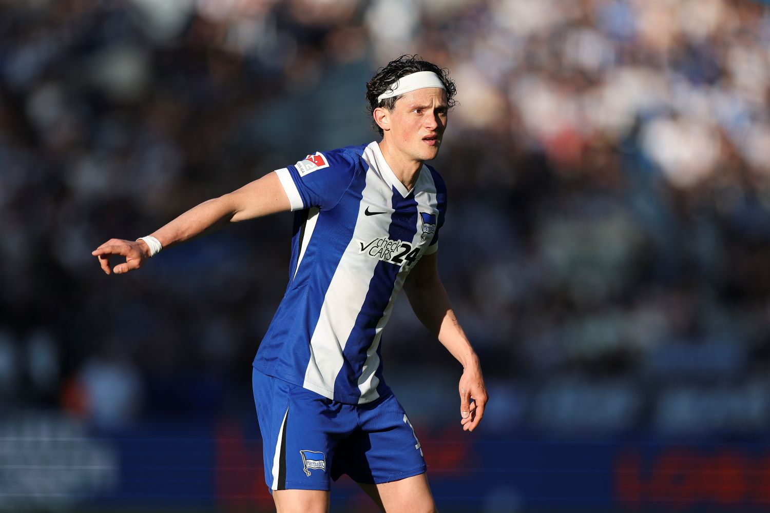 BERLIN, GERMANY - APRIL 25: Fabian Reese of Hertha BSC reacts during the Second Bundesliga match between Hertha BSC and 1. FC Magdeburg at Olympiastadion on April 25, 2025 in Berlin, Germany. (Photo by Maja Hitij/Getty Images)