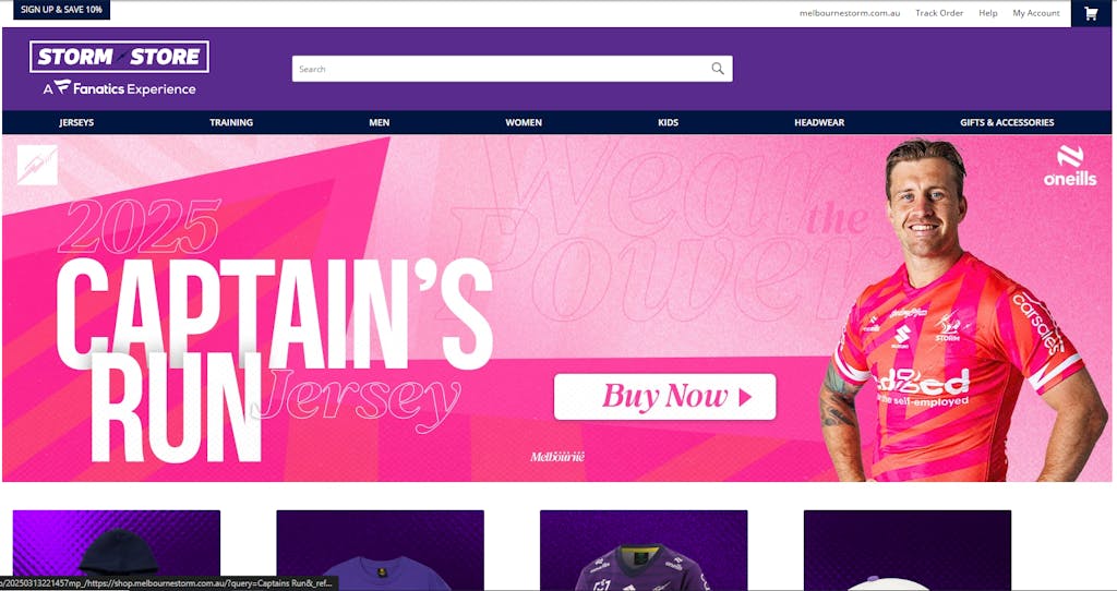 Fanatics Expands in Australia & New Zealand - Record Growth Melbourne Storm merchandise