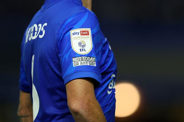 Detailed view of the EFL logo on the sleeve patch during Sky Bet Championship match between Birmingham City and Bournemouth (Photo by Catherine Ivill/Getty Images)