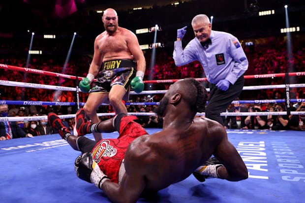 Tyson Fury knocks down Deontay Wilder in the third round of their WBC Heavyweight Championship title fight in Las Vegas on October 09, 2021. (Al Bello/Getty Images)

“Boxing fights are a challenging task for photographers. You shoot round after round at the ring, having a very uncomfortable posture by leaning into the boxing ring and trying to photograph between the ropes.And the longer a fight goes on, the greater the chance of a knockdown you don’t want to miss. The action pictures taken during the fight are important but capturing the moment of the knockdown is the ultimate challenge. Al Bello succeeded in this in one of the most important boxing fights of the year: The moment Tyson Fury knocks down his opponent Deontay Wilder in the third round of the WBC Heavyweight Championship title fight Las Vegas.  A great photographic moment of boxing history.” - Paul Gilham, Global Senior Director of Sports Photography, Getty Images