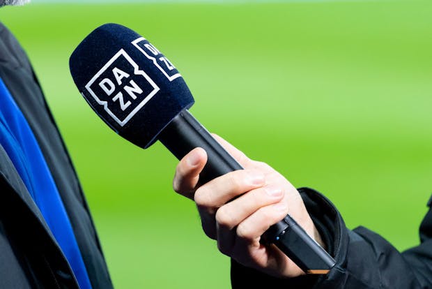 (BILD ZEITUNG OUT) DAZN microphone seen at Bundesliga match between on January 31, 2020 (Photo by TF-Images/Getty Images)
