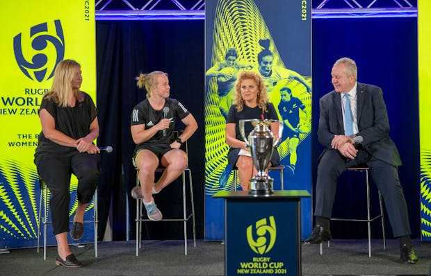 Cate Sexton, Kendra Cocksedge, Dame Julie Christie and Sir Bill Beaumont and a Women's Rugby World Cup launch event. (Photo by Dave Rowland/Getty Images)