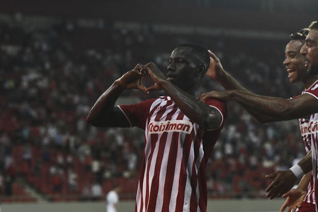 Olympiacos' Mady Camara during Champions League 2nd qualifying round v Neftchi Baku (by Dimitris Lampropoulos/Anadolu Agency via Getty Images)