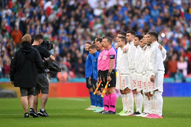 Action from the 2020 Uefa European Championship semi-final match between Italy and Spain at Wembley Stadium. (Photo by Laurence Griffiths/Getty Images)