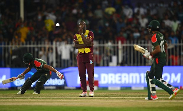 Action from the 2021 T20 World Cup match between Bangladesh and the West Indies. (Photo by Alex Davidson/Getty Images)