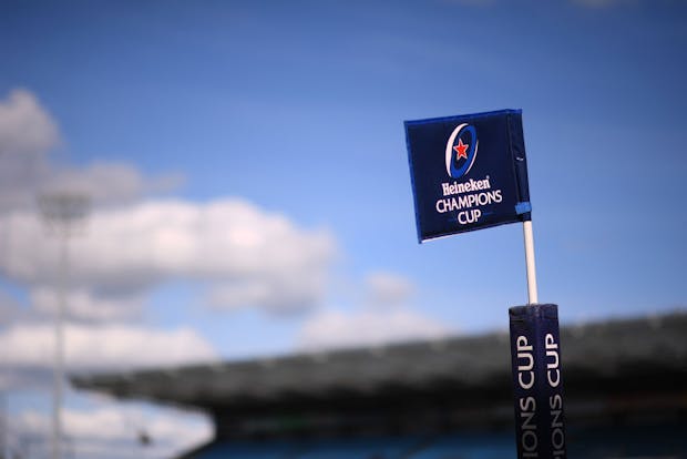 A touchline flag ahead of Heineken Champions Cup clash between Exeter Chiefs and Munster on April 09, 2022 (Photo by Harry Trump/Getty Images)
