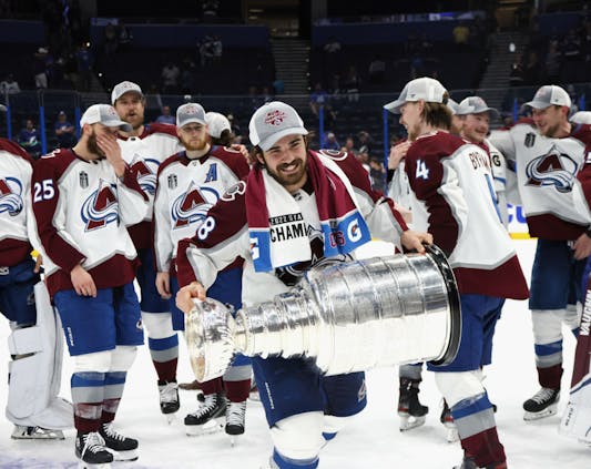 The Colorado Avalanche celebrate winning the National Hockey League's 2022 Stanley Cup Finals. (Photo by Bruce Bennett/Getty Images)