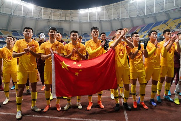 China team after winning a EAFF E-1 Football Championship match against Hong Kong, December 2019, Busan, South Korea. (Photo by Chung Sung-Jun/Getty Images)