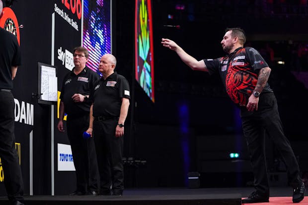 Welsh darts player Jonny Clayton of Wales in action in Rotterdam, the Netherlands (Photo by Joris Verwijst/BSR Agency/Getty Images)