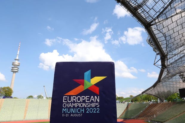 Munich's Olympiastadion prior to a press conference 100 days ahead of the 2022 European Championships (by Alexander Hassenstein/Getty Images)