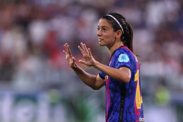 Aitana Bonmati of FC Barcelona reacts during the Uefa Women's Champions League final against Olympique Lyonnais on May 21, 2022 (by Jonathan Moscrop/Getty Images)