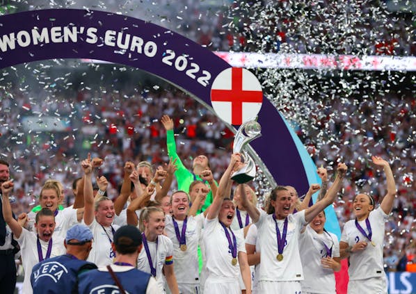 England celebrate victory in the 2022 Uefa Women's European Championship (Credit: Getty Images)