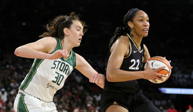 Game action from the 2022 Women's National Basketball Association playoffs. (Photo by Ethan Miller/Getty Images)