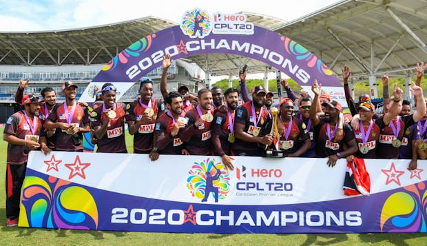 Trinbago Knight Riders celebrate winning the Hero Caribbean Premier League Final (Photo by Randy Brooks - CPL T20/CPL T20 via Getty Images)