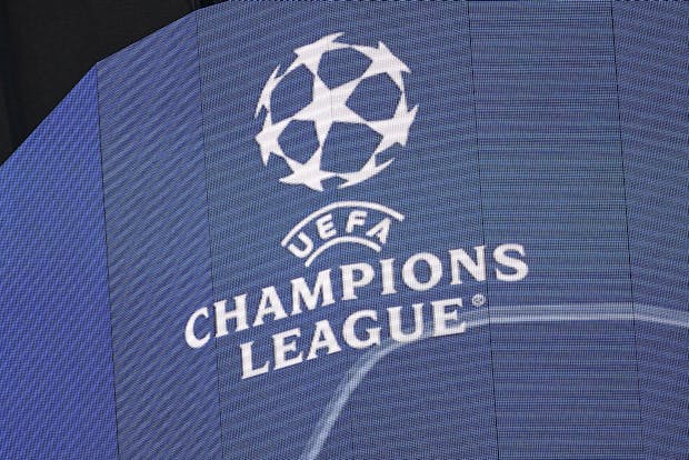 Uefa Champions League logo shown on video cube at Frankfurt's Deutsche Bank Park (Photo by Fantasista/Getty Images)