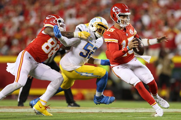 Action from the September 15 National Football League game between Kansas City and the Los Angeles Chargers. (Photo by Jamie Squire/Getty Images)