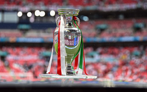 The Henri Delaunay Trophy seen prior to the Uefa Euro 2020 final between Italy and England (by GES-Sportfoto/Getty Images)