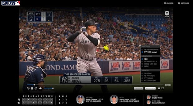 A screen shot of the MLB.TV streaming package (MLB)