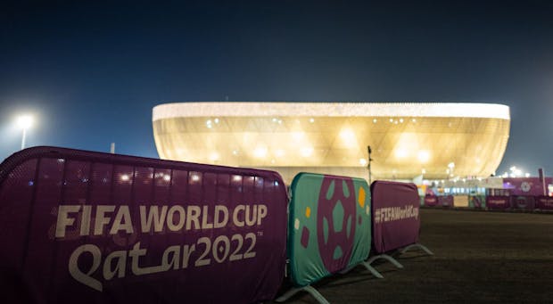 A general external view of Lusail Stadium, which will host the final of the Fifa World Cup (Photo by Robbie Jay Barratt - AMA/Getty Images)
