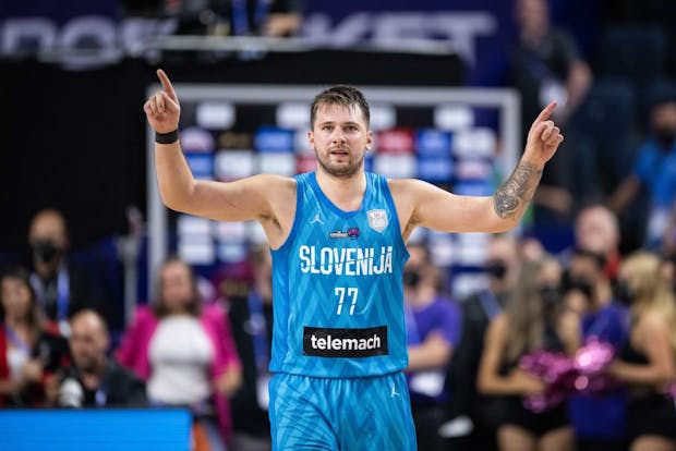 Luka Doncic of Slovenia in action during 2022 FIBA EuroBasket in Cologne (Photo by Marvin Ibo Guengoer - GES Sportfoto/Getty Images)