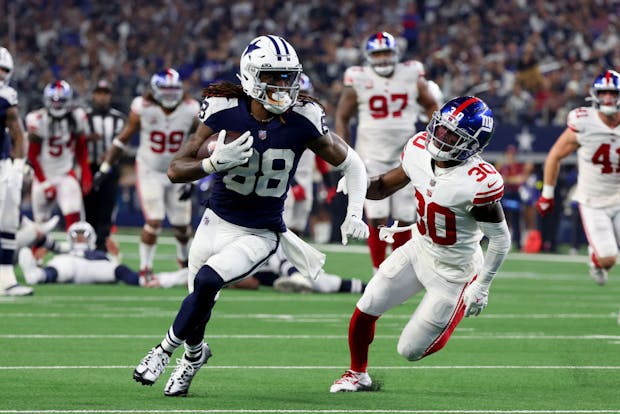 Action from a 2022 National Football League game on Thanksgiving Day between Dallas and the New York Giants. (Richard Rodriguez/Getty Images)