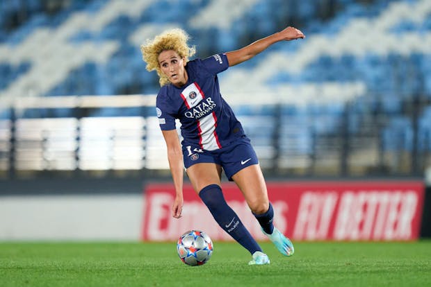 Kheira Hamraoui of Paris Saint-Germain in action during the Uefa Women's Champions League match versus Real Madrid on October 26, 2022 (by Angel Martinez/Getty Images)