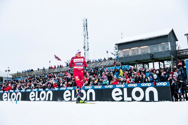 Johannes Hoesflot Klaebo of Norway at FIS World Cup Cross-Country event in Lillehammer on December 3, 2022 (by Federico Modica/NordicFocus/Getty Images)