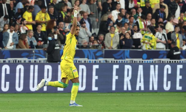 Captain Ludovic Blas of FC Nantes celebrate his goal during 2022 Coupe de France final against Nice (Photo by Xavier Laine/Getty Images)