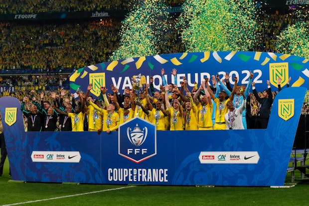 Nantes celebrate winning the 2021-22 Coupe de France at Stade de France in Paris. (Catherine Steenkeste/Getty Images)