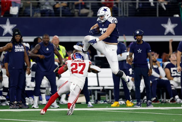 Action from a 2022 Thanksgiving Day contest for the National Football League between Dallas and the New York Giants, which set a league record for the most-watched regular season game. (Wesley Hitt/Getty Images)