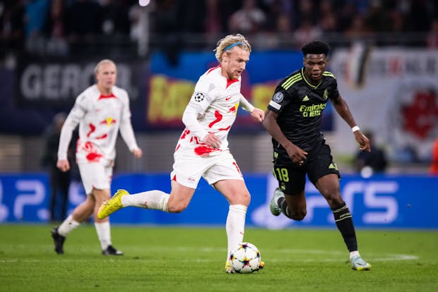 RB Leipzig and Sweden midfielder Emil Forsberg in Uefa Champions League action (Photo by Marvin Ibo Guengoer - GES Sportfoto/Getty Images)