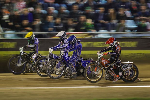 Mikkel Michelsen of Denmark and Bartosz Zmarzlik of Poland compete during the FIM Speedway Grand Prix Croatia (Photo by Luka Stanzl/Pixsell/MB Media/Getty Images)