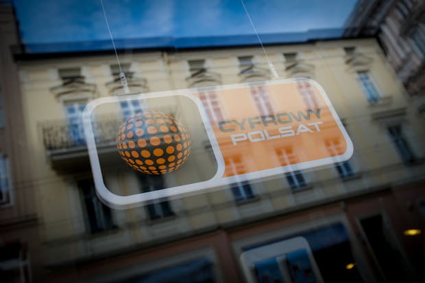 A sign advertising digital television by Polsat is seen in Bydgoszcz (Photo by Jaap Arriens/NurPhoto via Getty Images)