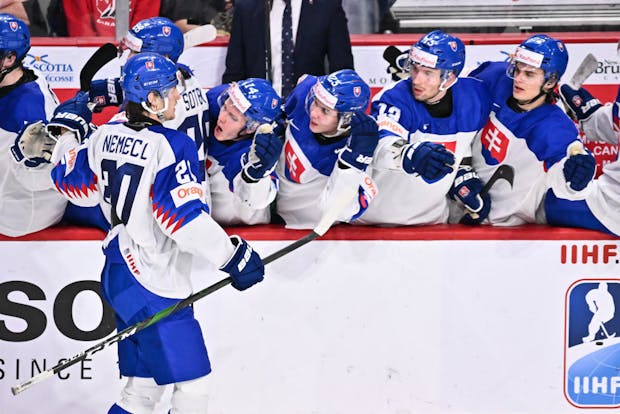 Libor Nemec of Team Slovakia celebrates his goal during the 2023 IIHF World Junior Championship (Photo by Minas Panagiotakis/Getty Images)