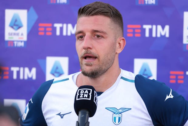 Sergej Milinkovic-Savic of SS Lazio during a post match interview with DAZN (Photo by Jonathan Moscrop/Getty Images)