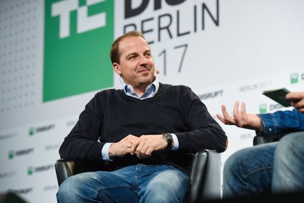 Onefootball CEO & Founder Lucas von Cranach  at TechCrunch Disrupt Berlin 2017 (Photo by Noam Galai/Getty Images for TechCrunch)