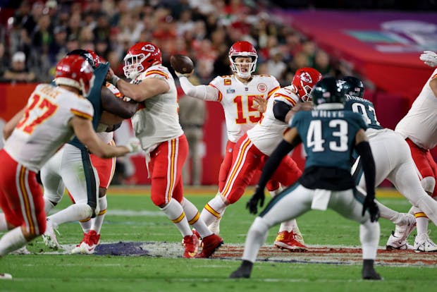 Patrick Mahomes attempts a pass during Super Bowl LVII in 2023 (Getty Images)