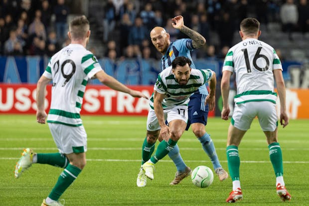 Ireland's Shamrock Rovers v Sweden's Djurgardens IF in a 2022-23 UEFA Europa Conference League group match. (Photo by Michael Campanella/Getty Images)