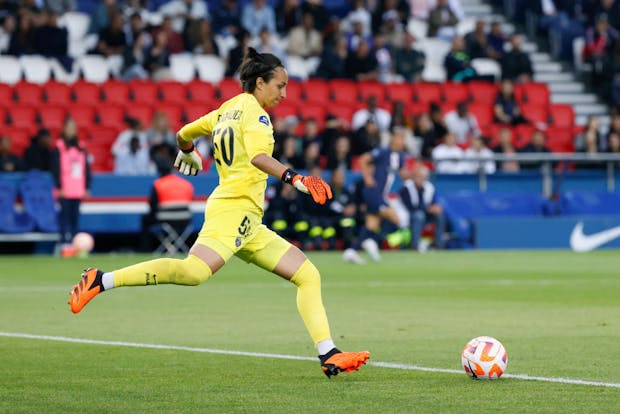 PSG's Sarah Bouhaddi during the D1 Arkema match v Olympique Lyon on May 21, 2023. (Photo by Catherine Steenkeste/Getty Images)
