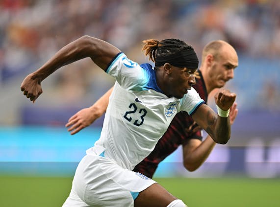Noni Madueke of England during 2023 Uefa Under-21 Euro match v Germany (Photo by MB Media/Getty Images)