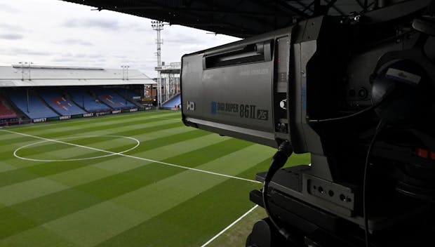 LONDON, ENGLAND - MARCH 11: A general view of the stadium and TV camera before the Premier League match between Crystal Palace and Manchester City at Selhurst Park on March 11, 2023 in London, United Kingdom. (Photo by