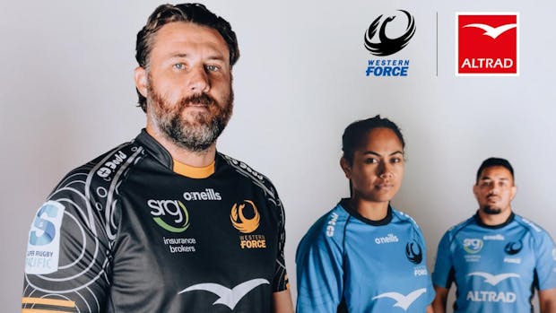 The new Western Force jumper with sponsors Altrad on the front