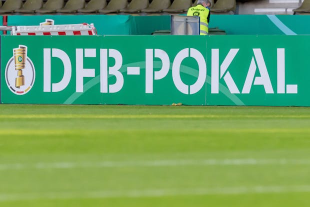 (BILD ZEITUNG OUT) DFB Pokal logo on show at Wildparkstadion, Karlsruhe on (Photo by Harry Langer/DeFodi Images via Getty Images)
