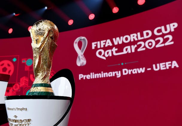 The Fifa World Cup trophy prior to the preliminary draw of the 2022 Qatar World Cup (by FIFA/FIFA via Getty Images)