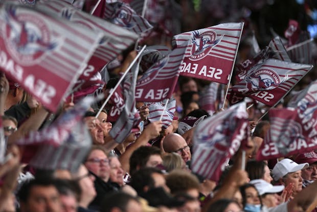 Manly Warringah Se Eagles fans at Suncorp Stadium in Brisbane. (Photo by Bradley Kanaris/Getty Images)