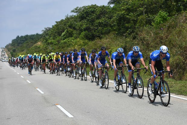 Gazprom-Rusvelo cyclists during Le Tour de Langkawi in  Malaysia, 2019. (Photo by Robertus Pudyanto/Getty Images)