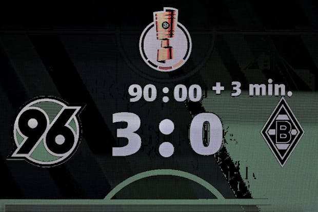 Scoreboard at the DFB-Pokal match between Hannover 96 and Borussia Mönchengladbach on January 19, 2022 (Photo by Stuart Franklin/Getty Images)