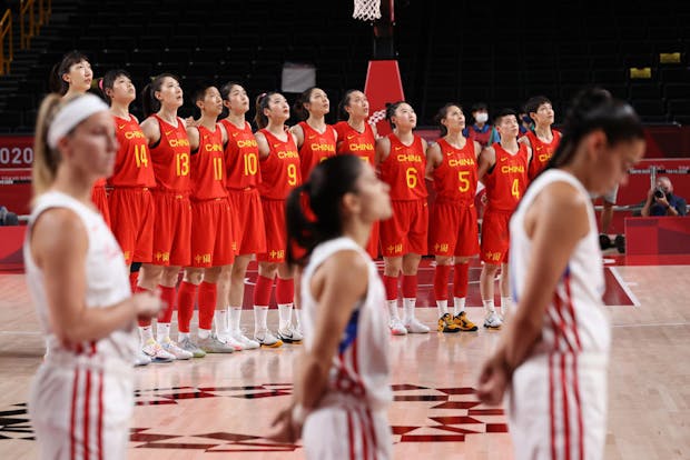Team China at the Tokyo 2020 Olympic Games at Saitama Super Arena on July 27, 2021. (Photo by Gregory Shamus/Getty Images)